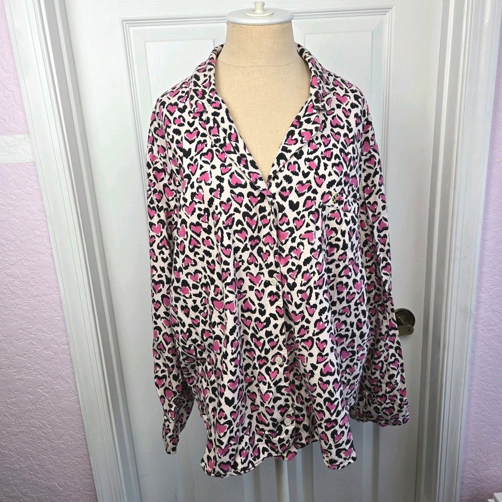 Victoria's Secret Heart Leopard Print Shirt‎ Pajama Top Size XL Valentine's Day